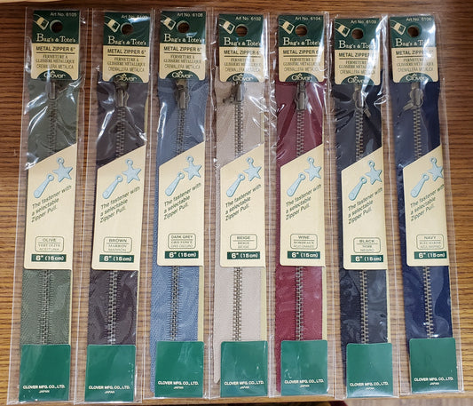 Metal Zippers - 6" by Clover - Bag's & Tote's